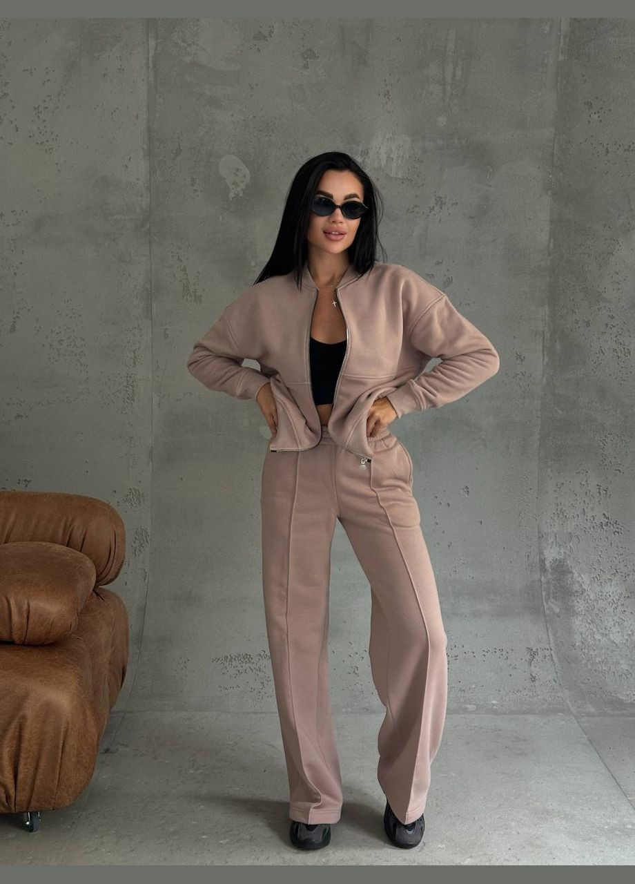 Жіночий теплий якісний спортивний костюм: кофта бомбер на блискавці і штани палаццо зі стрілками з утепленням No Brand (316094571)
