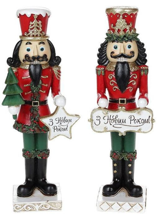 Набор 2 статуэтки "Щелкунчик с Новым Годом" 22см, 2 дизайна, красный с зеленым Bona (329897028)