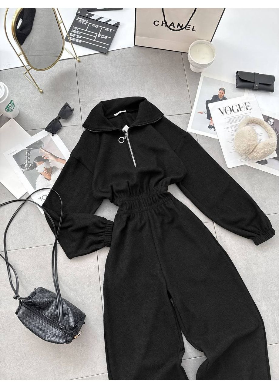 Комбінезон з ангори рубчик з еластичним поясом, теплий та комфортний — ЗАМІРИ В ОПИСІ DK/DL Мода без кордонів комбінезон-брюки однотонний чорний повсякденний ангора