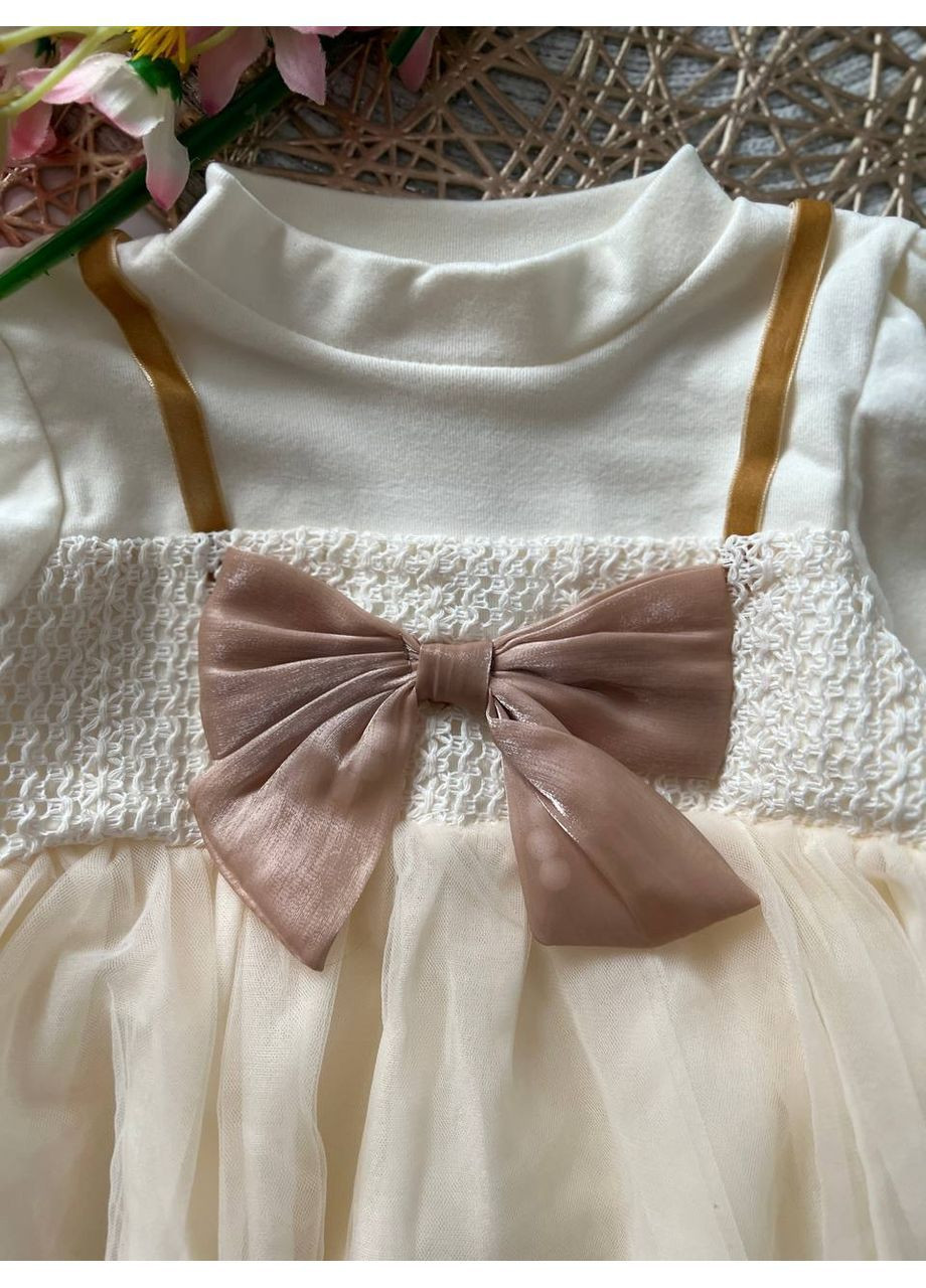 Молочное молочное платье с бантом No Brand (371318027)