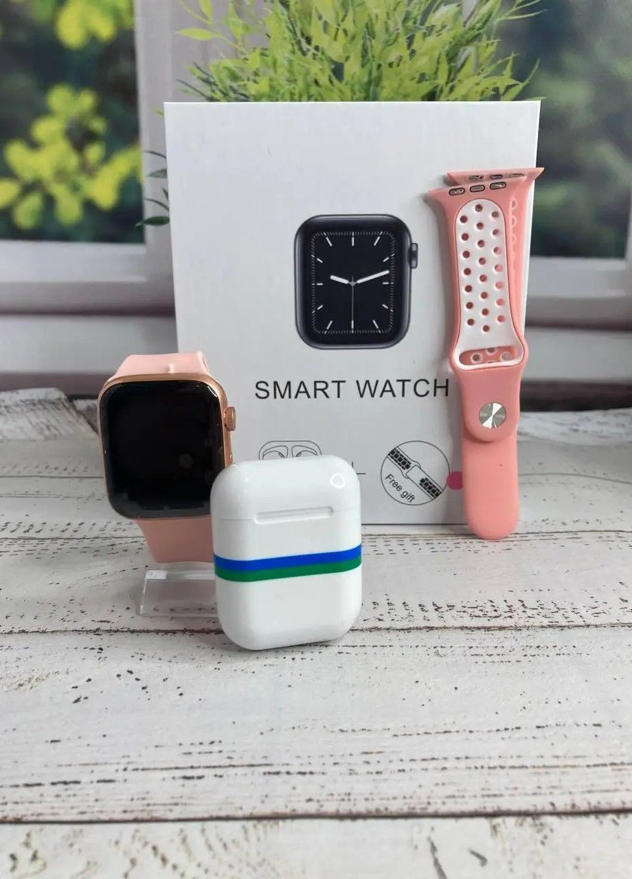 Комплект T55 Pro Max Smart Watch 8 Series + додатковий ремінець + бездротові навушники i12 TWS, Pink No Brand (369963531)