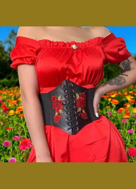 Корсетный пояс женский кожаный черный под грудь 60-80 см на шнуровке с кнопками No Brand (328262699)