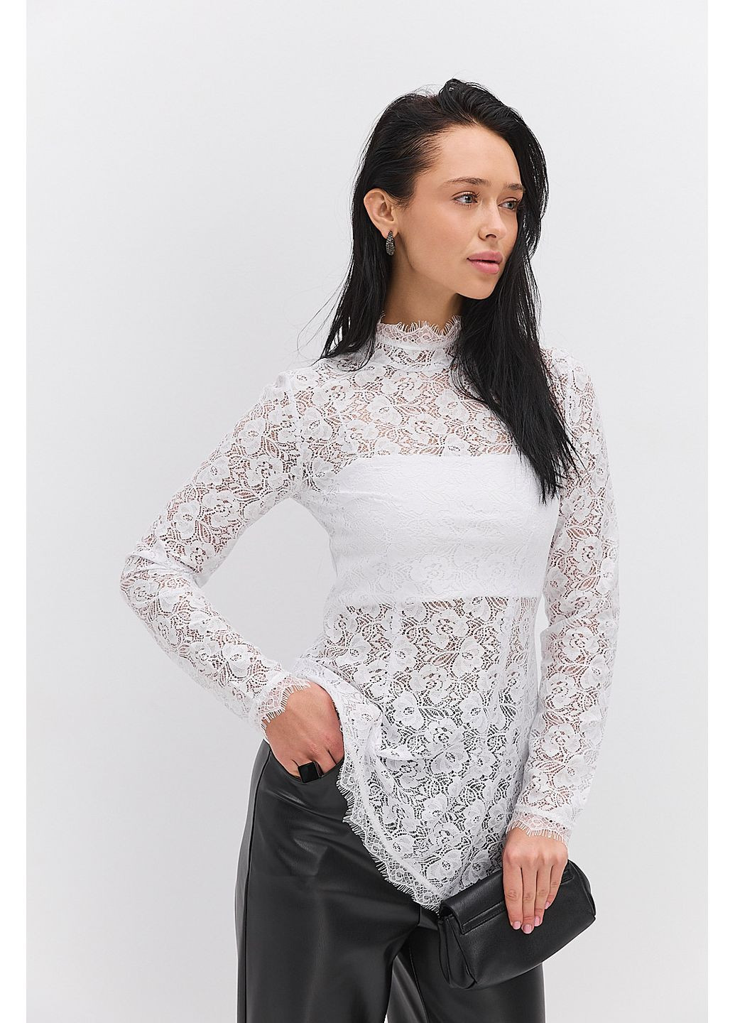 Белая кружевная блуза с асимметричным низом и топом в комплекте Arjen