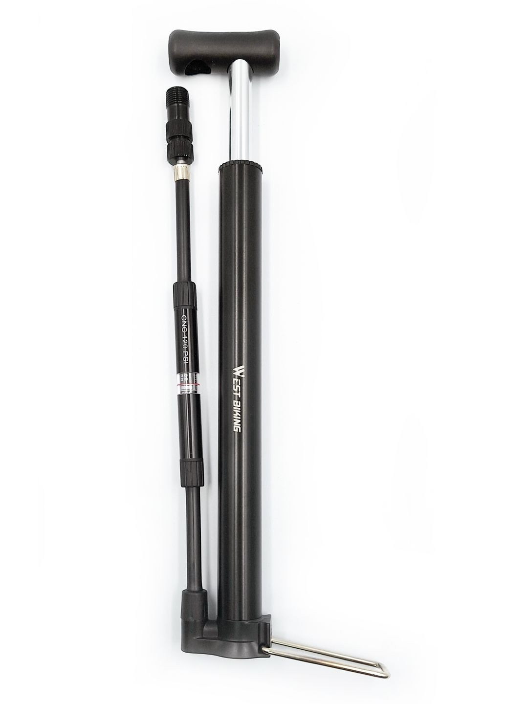 Насос велосипедний з манометром та підніжкою чорний (G0000925) West Biking YP0711106 (352192443)