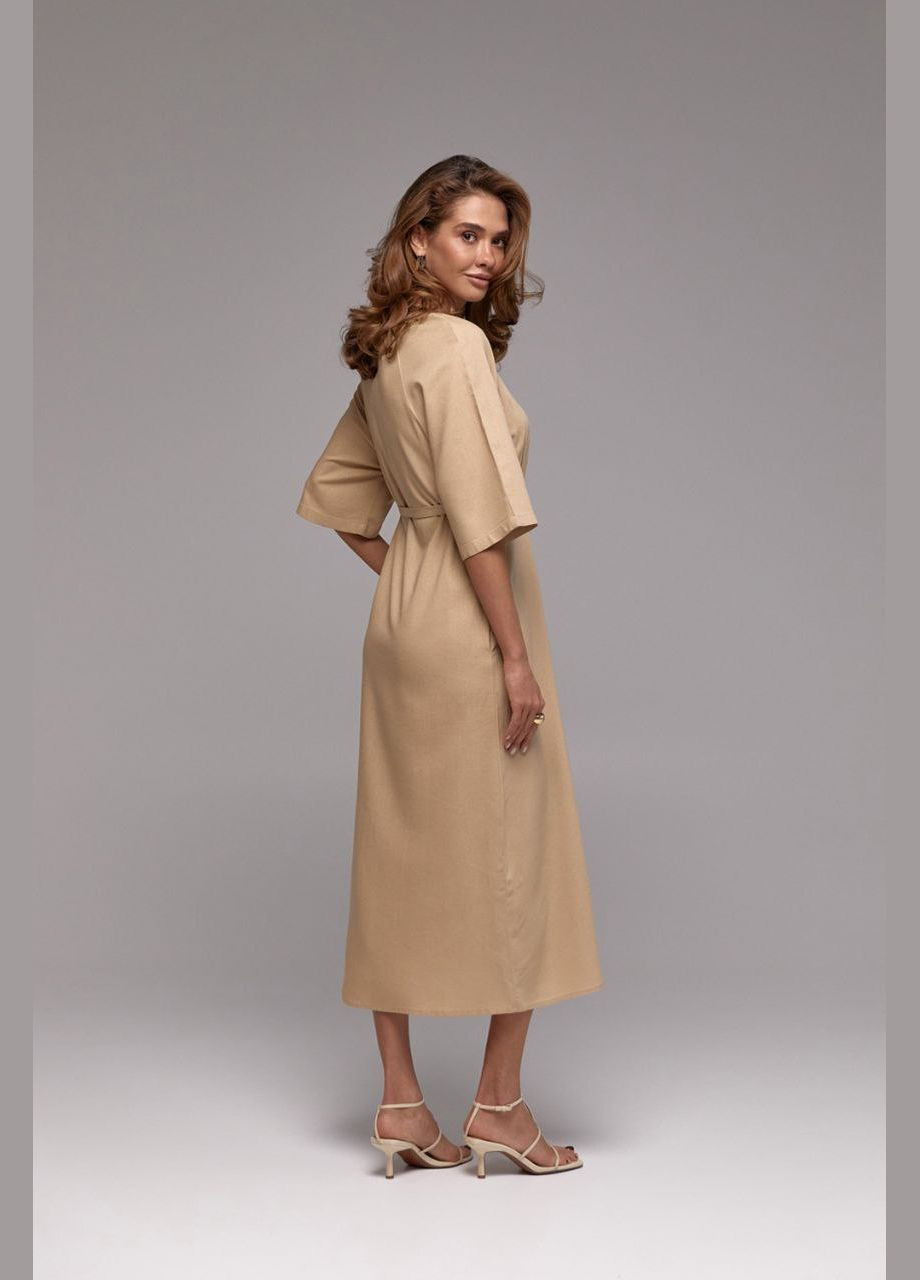 Бежевое повседневный платье в стиле ампир Triko Bakh однотонное