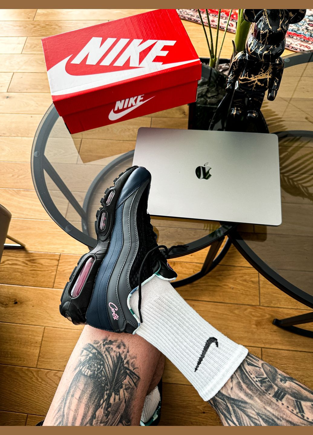 Чорні Осінні кросівки чоловічі і жіночі nike air max 95 sp corteiz black blue gray | найк аір макс 95 сп чорні сині сірі No Brand