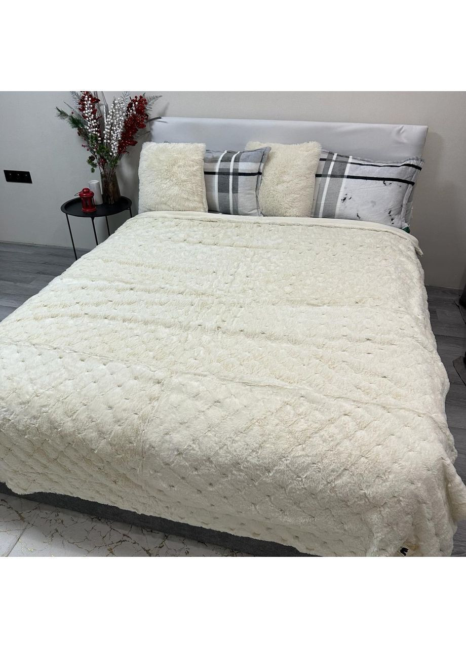 Стильне покривало молочного кольору "Luxury Fur" з 3D-Ворсом, Євро 200х230 см– миттєвий затишок та стиль! No Brand (368565102)