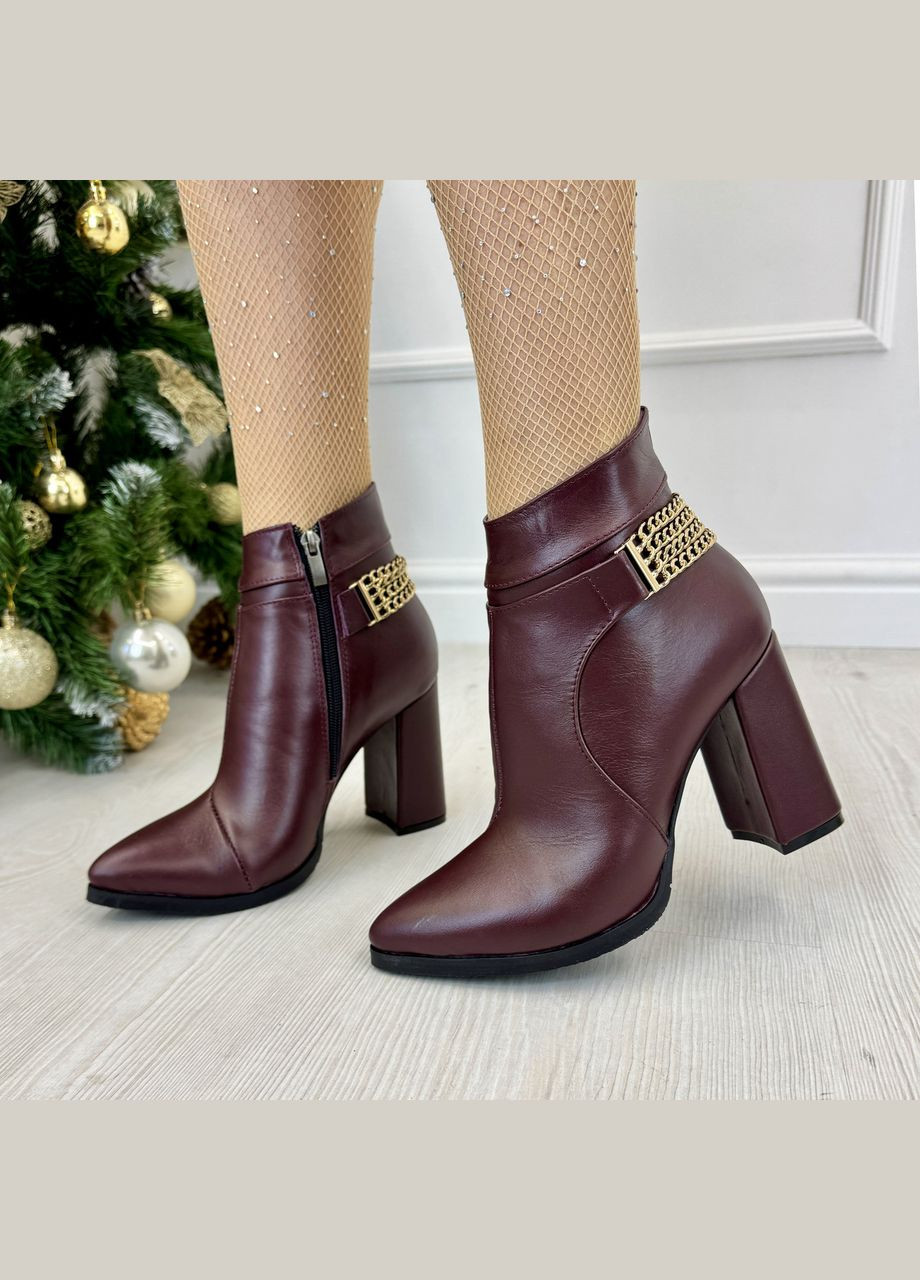 Осенние ботинки кожаные бордовые женские на каблуке, демисезонные. 39 размер Vasha para