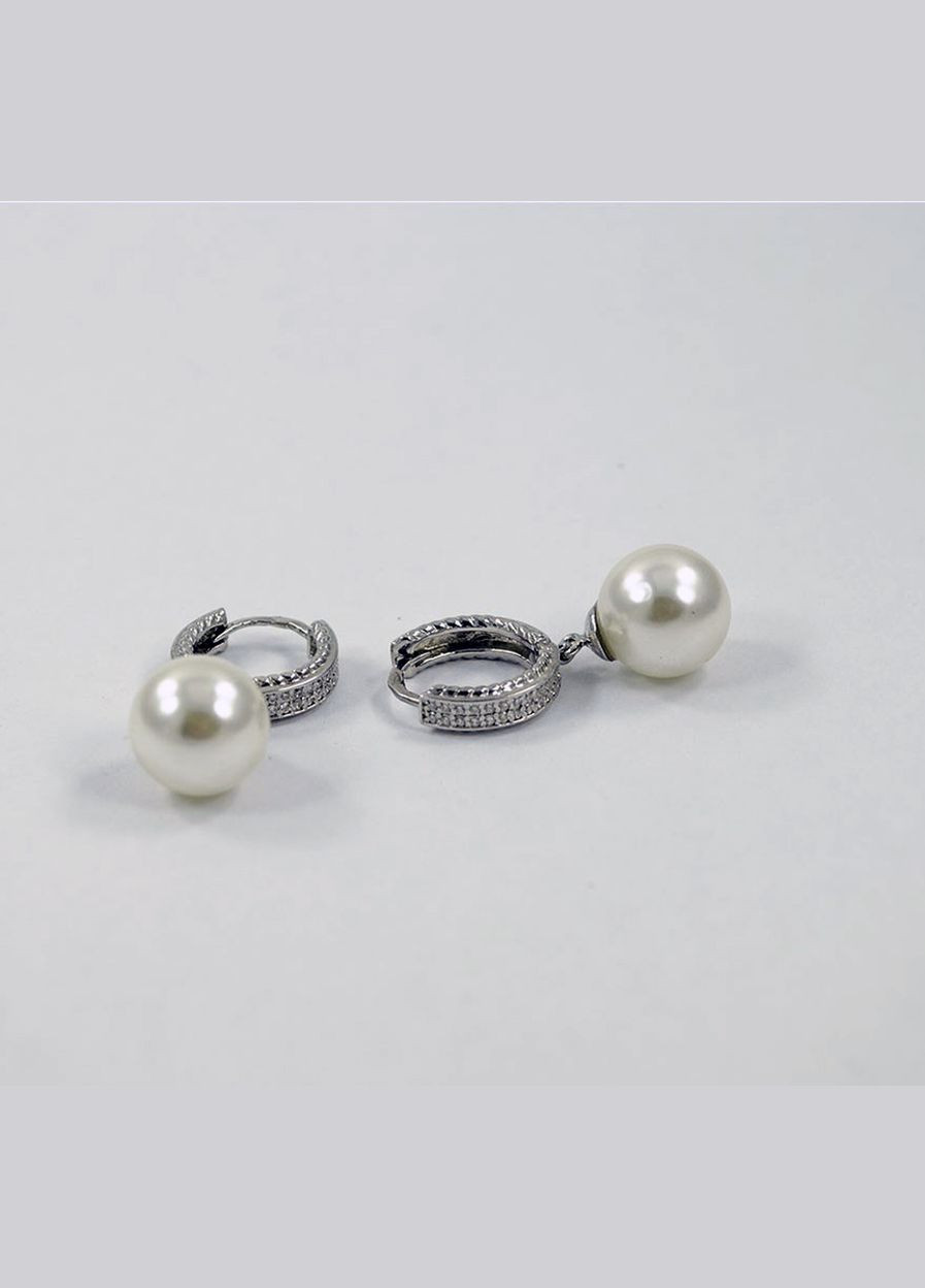 Серьги конго с жемчугом 8474 Maxi Silver (337133562)