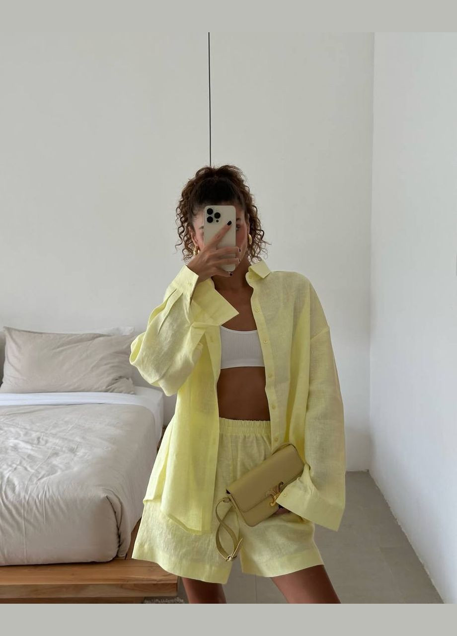 Жіночий лляний костюм вільна сорочка та шорти MonCher (338186297)