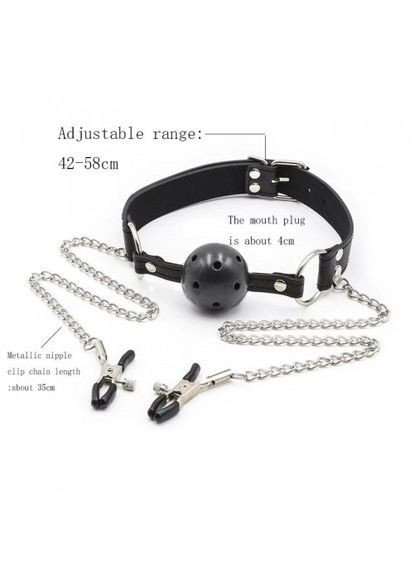 Кляп з кулькою в рот з затисками для сосків Lux Gag Lovetoy (303877617)