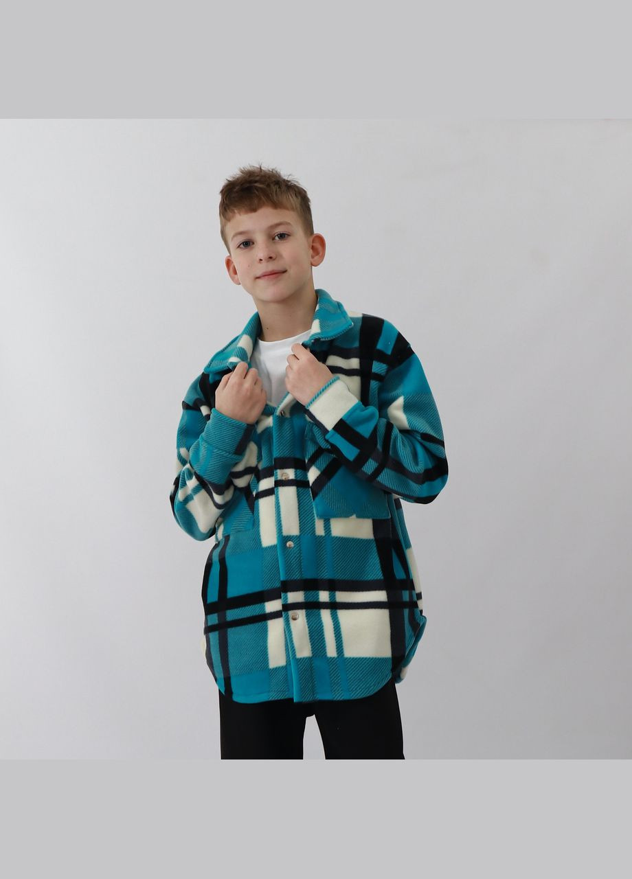 Тепла дитяча флісова сорочка на кнопках у блакитну карту No Brand 1735 (328069520)