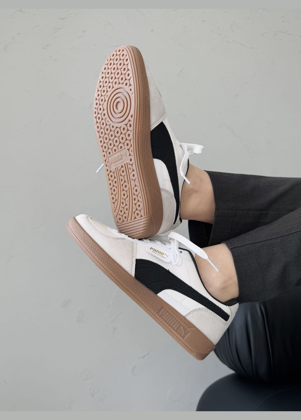 Кросівки жіночі і чоловічі Puma Palermo Leather White Grey Black Gum | Пума Палермо білі No Brand білі демісезони (339604419)