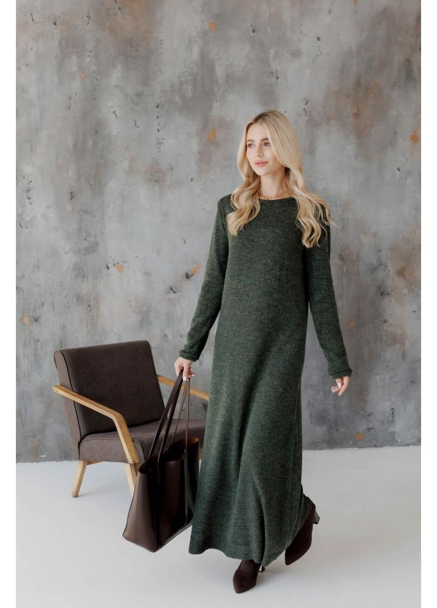 Темно-зеленое кэжуал платье макси вязаное николь Art Knit однотонное