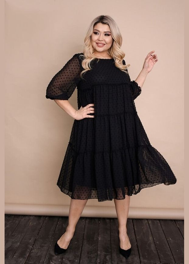 Черное кэжуал платье женское летнее батальное fj-2808 54, черный Sofia