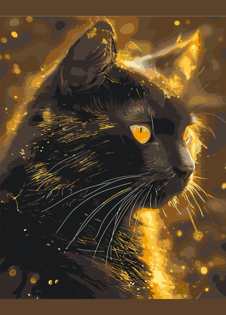 Картина за номерами Чорний кіт, тварини. З фарбами металік 40*50 см Оригамі LW 3301 Origami (322141867)