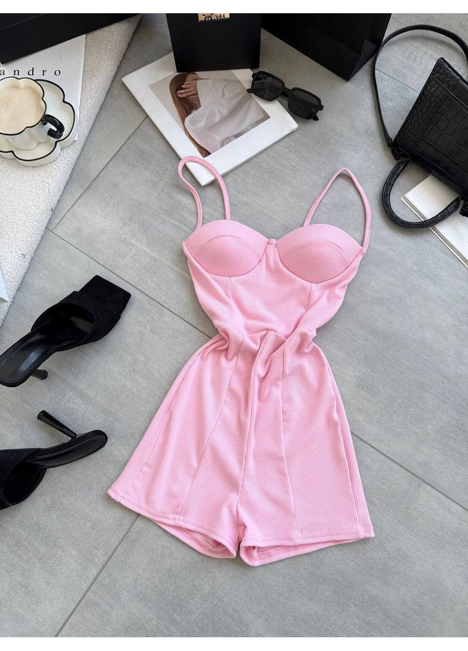 Жіночій комбінезон з чашками FINO Mode комбінезон-шорти однотонний пудровий повсякденний