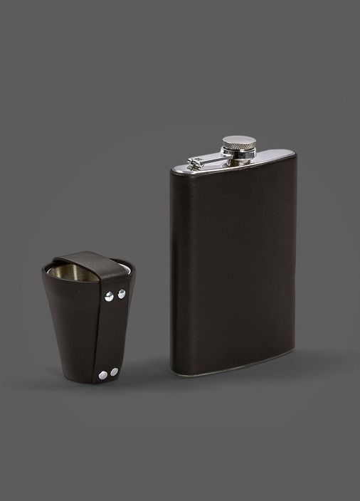 Набор с флягой и рюмками в кожаном чехле тёмно-коричневый. (A-028035) BlankNote (328961519)