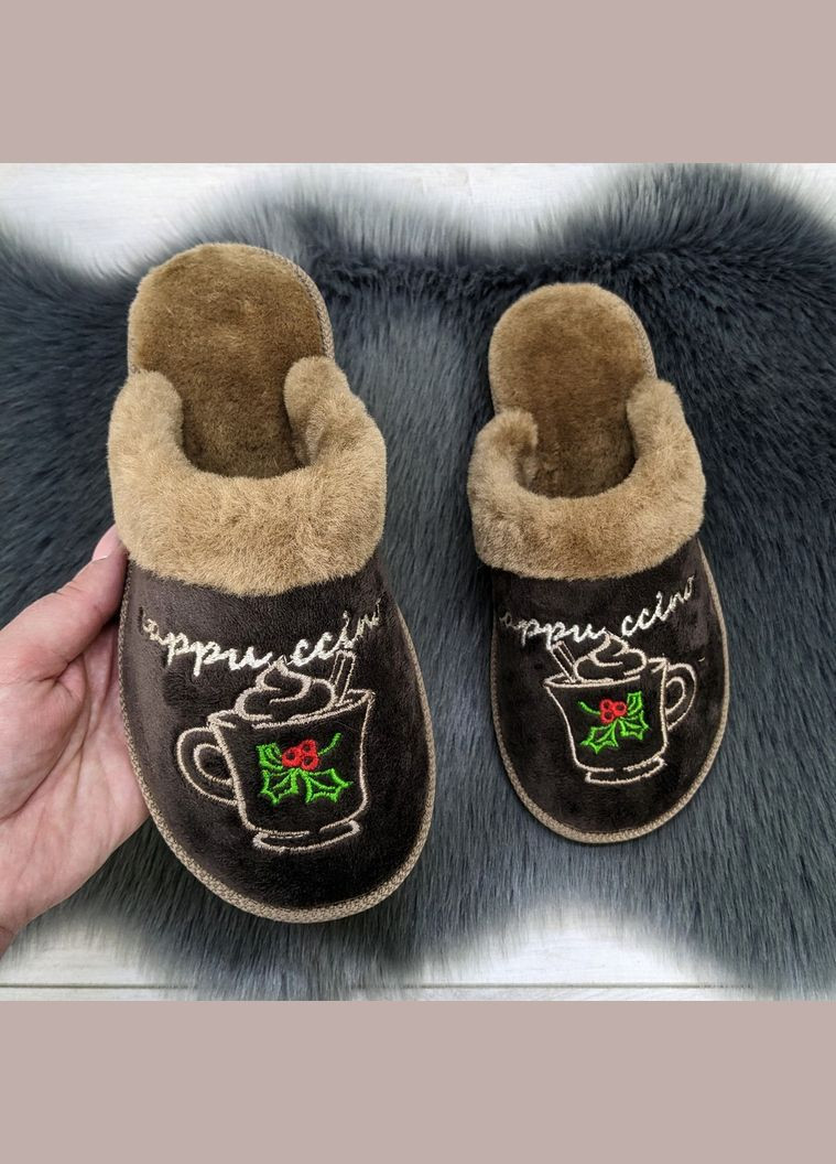 Коричневые тапочки женские домашние с закрытым носком велюровые Белста