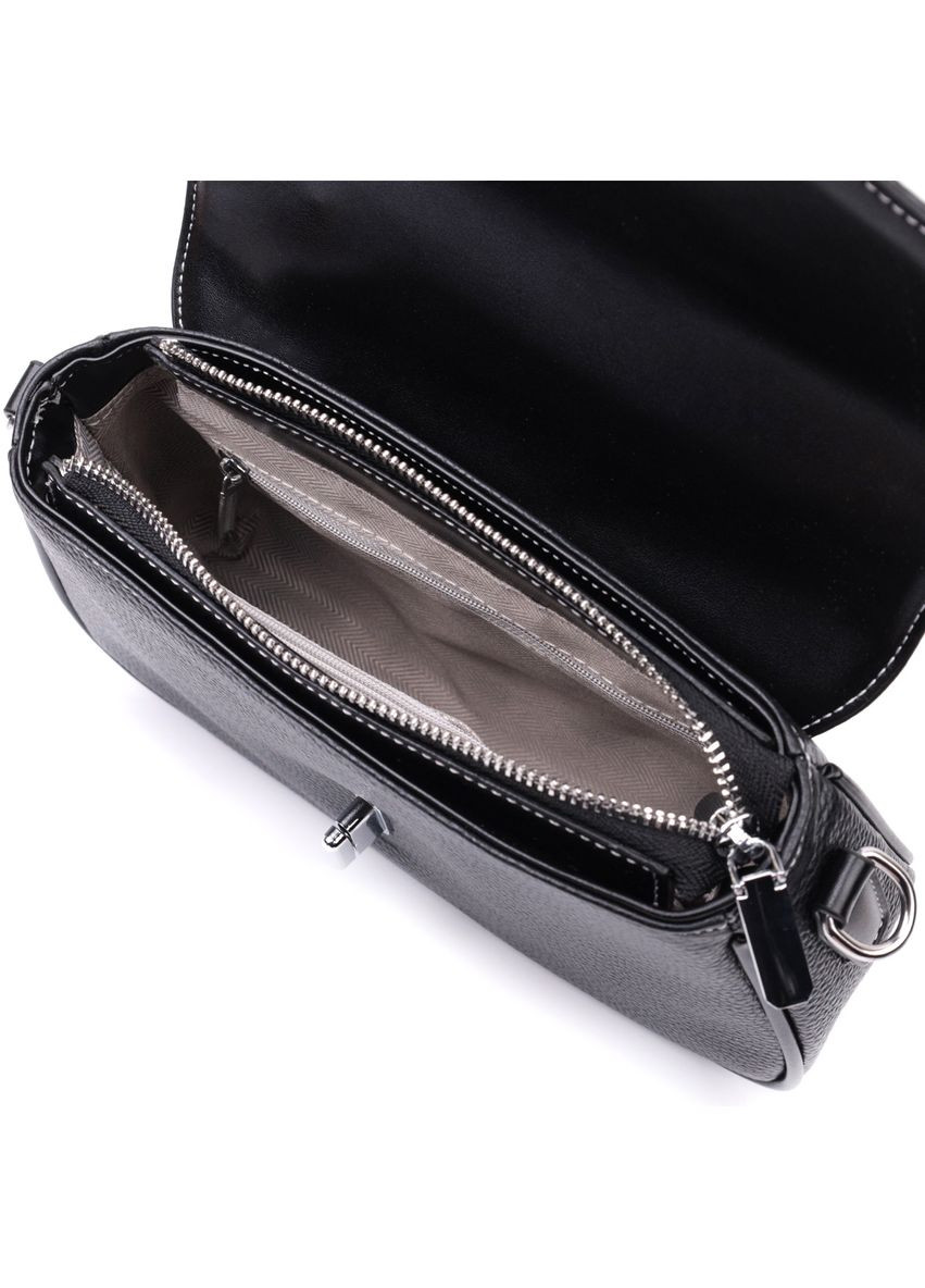 Сумка женская через плечо кожаная с фактурным клапаном 22624 Черный Vintage (302009379)