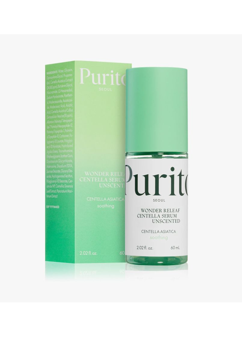 Успокаивающая сыворотка с экстрактом центели без масел Wonder Releaf Centella Serum Unscented 60 мл PURITO (359380682)