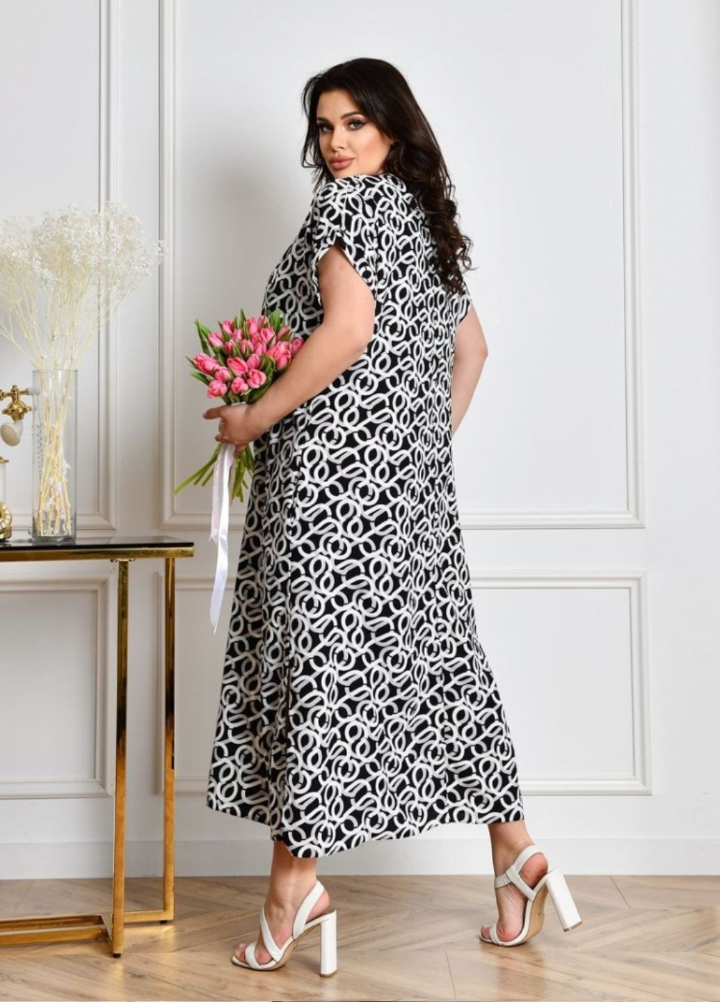 Чорна повсякденний повсякденна максі сукня з візерунком Allthings з абстрактним візерунком