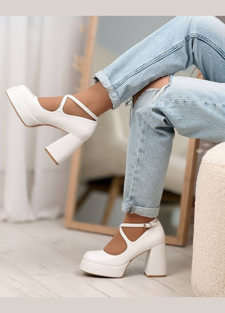 Loretta Білі туфлі з ремінцем, білі туфлі на платформі та каблуку, весільні туфлі, білі туфлі на весілля білий з штучна шкіра, китай — демісезон (318954753)