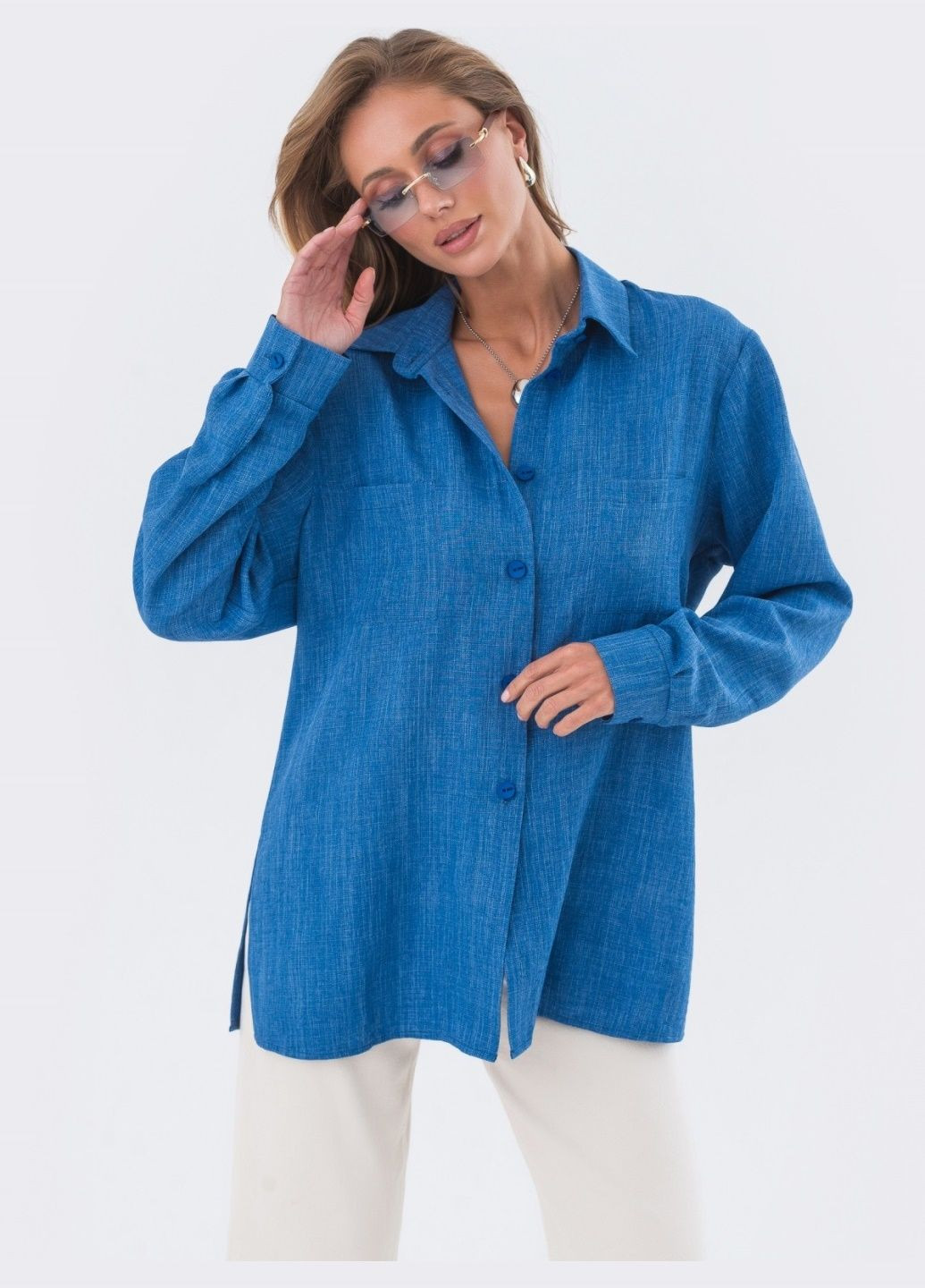 подовжена сорочка з кишенями синя Dressa (293820781)