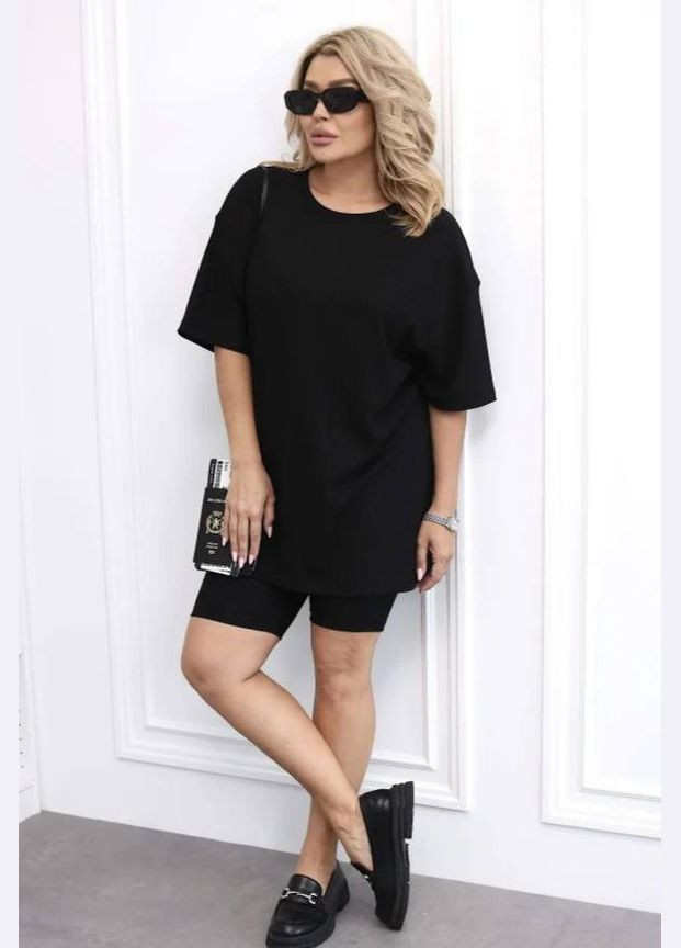 Костюм двійка рубчик мустанг,футболка оверсайз та велосипедки No Brand (341999456)