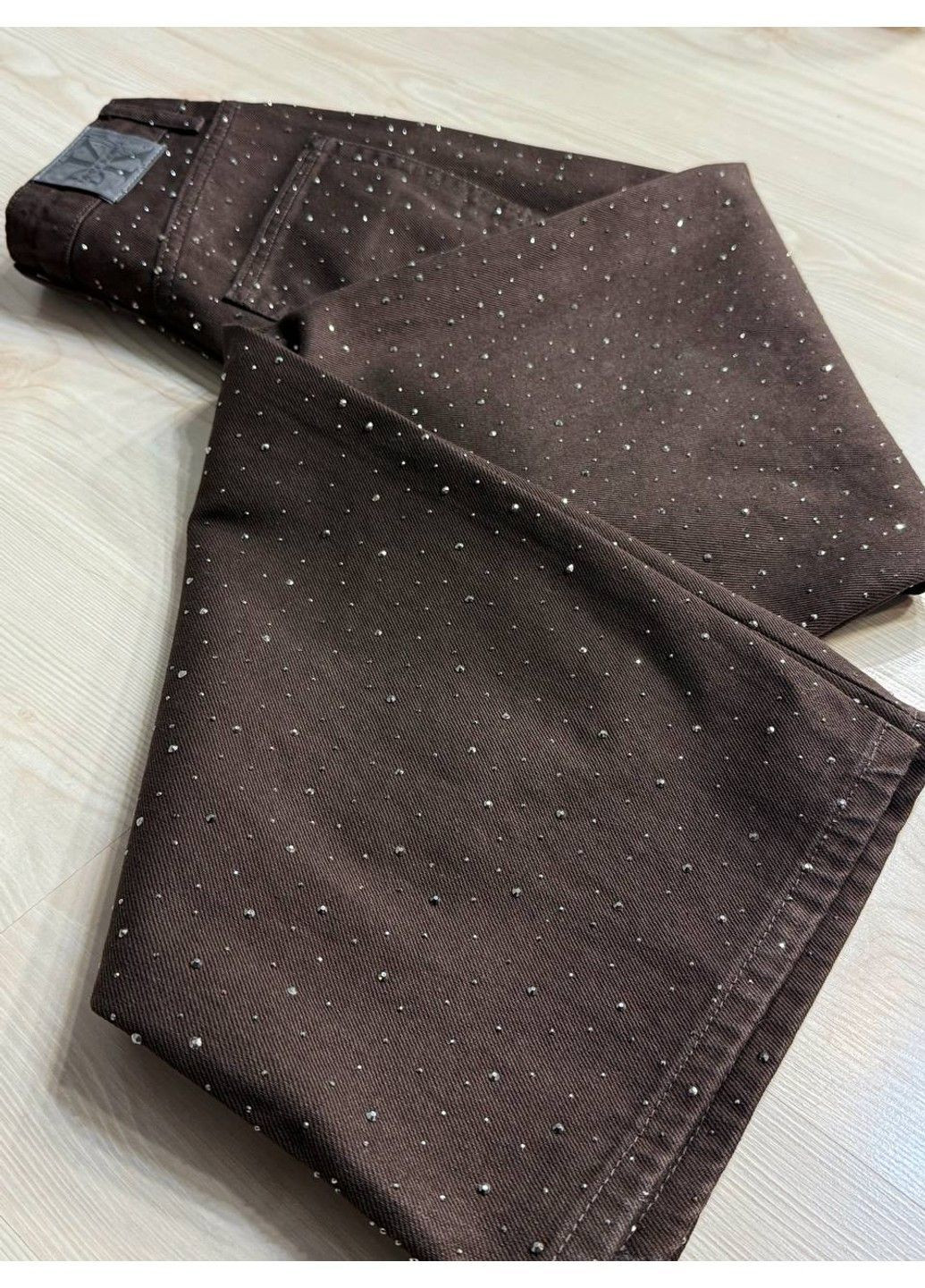 Джинсы женские Dk-49 1720 Palazzo Baggy с камешками широкие коричневые No Brand - (369986513)