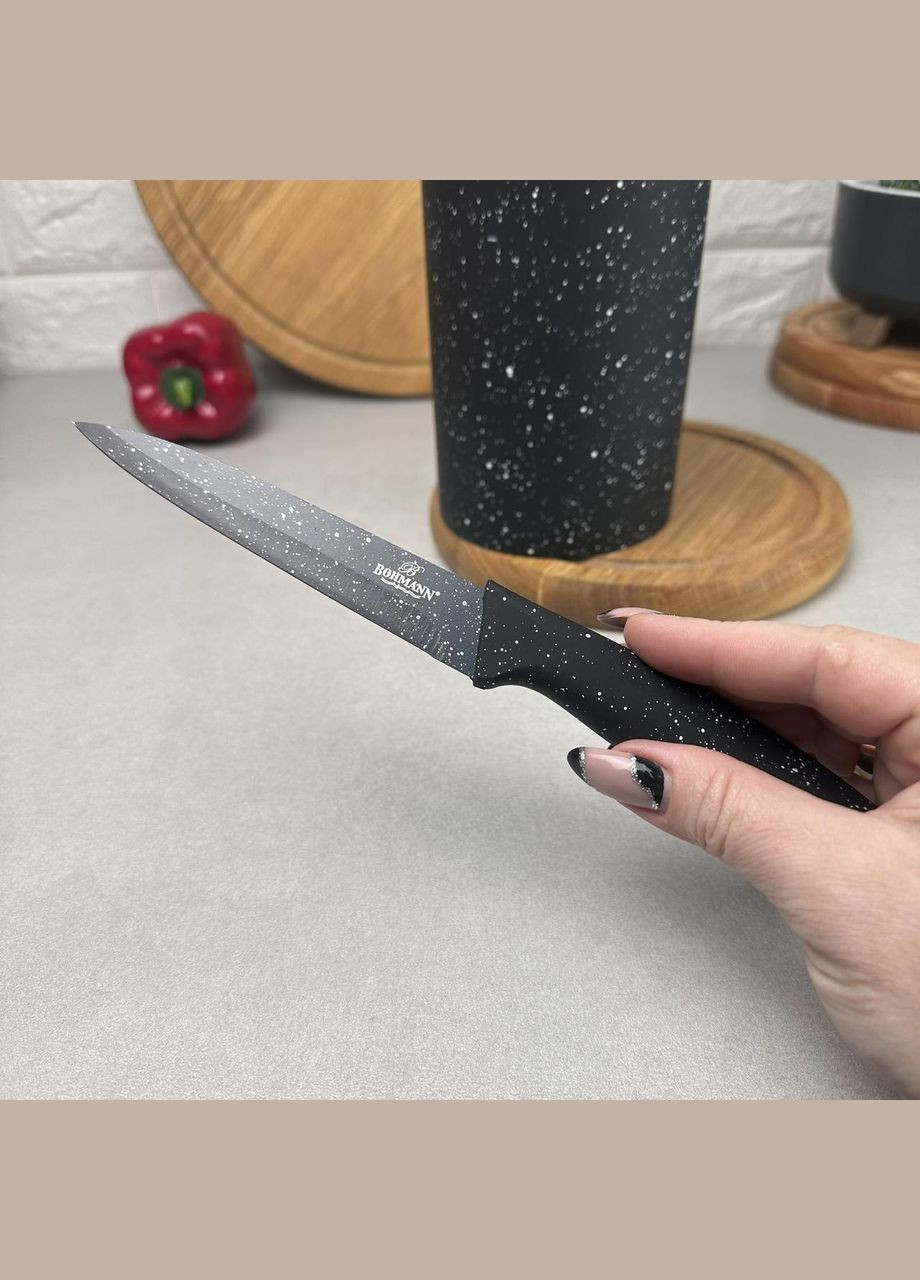 Набір гранітних ножів 6 предметів на Сірій підставці Bohmann (303209380)
