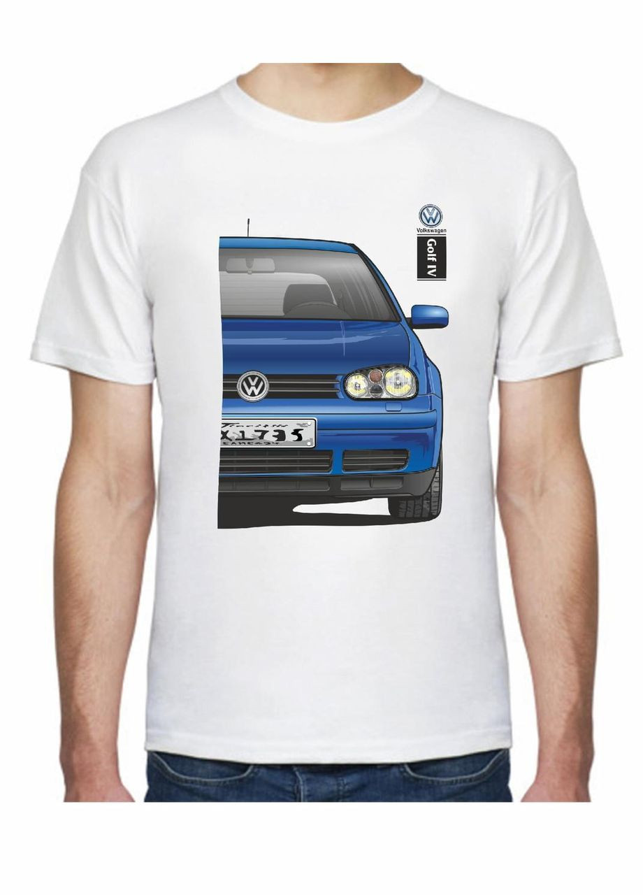 Біла футболка чоловіча з принтом volkswagen golf iv fr 307504 біла Avtolife