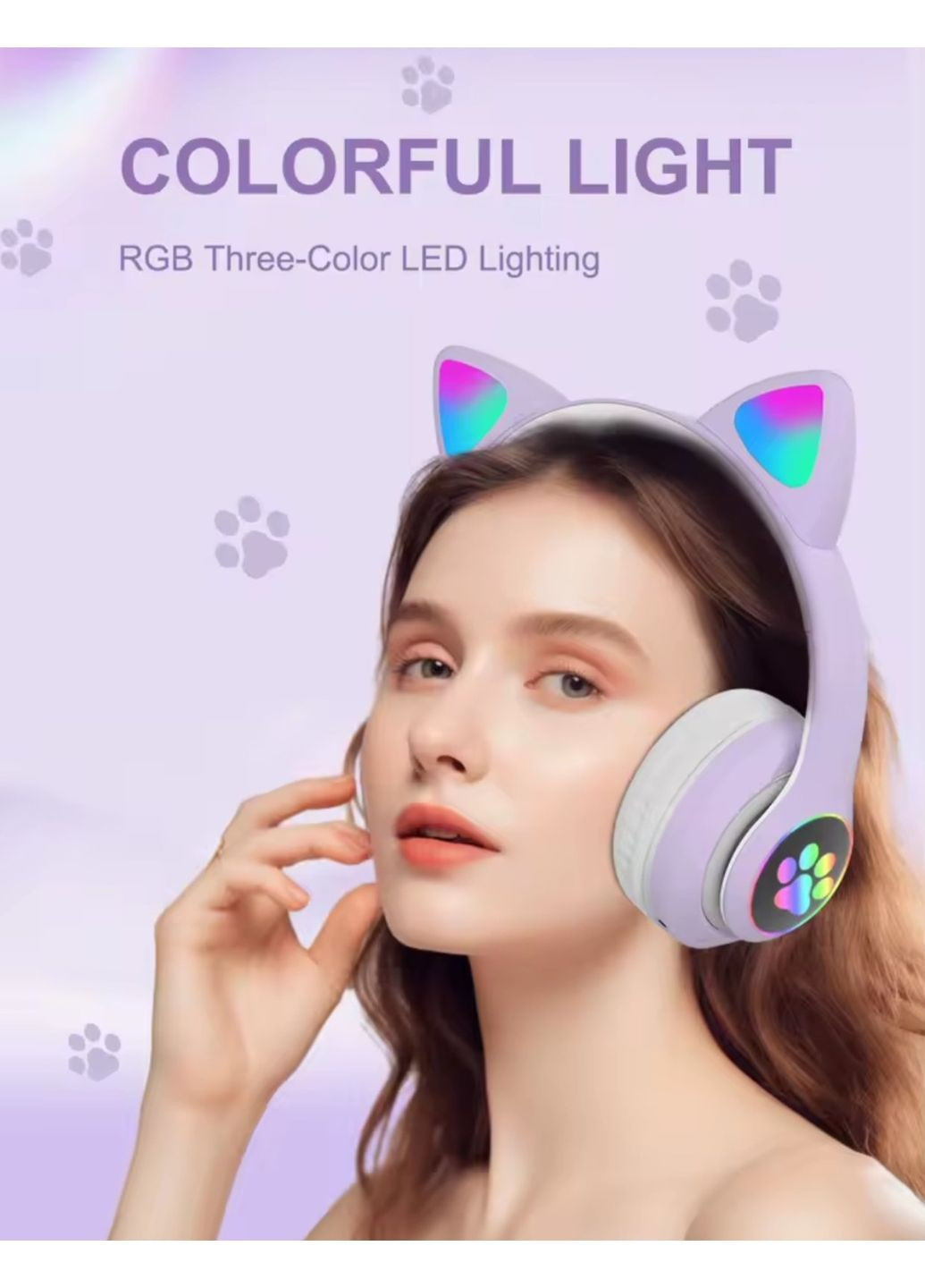 Беспроводные наушники с кошачьими ушками фиолетовые No Brand (363968795)