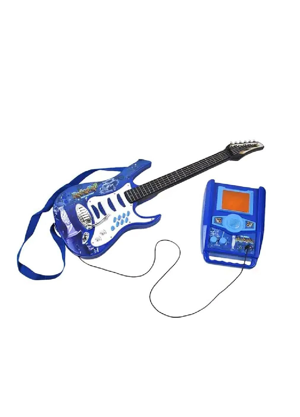 Дитячий набір електрогітара з мікрофоном підсилювачем MP3 входом миготливими вогнями роботою від батарейок (480352-Prob) Синя Unbranded (334058381)