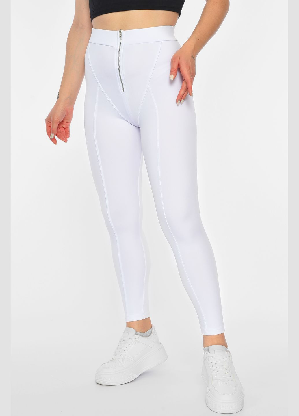 Лосины женские однотонные белого цвета с молнией Let's Shop (305196800)