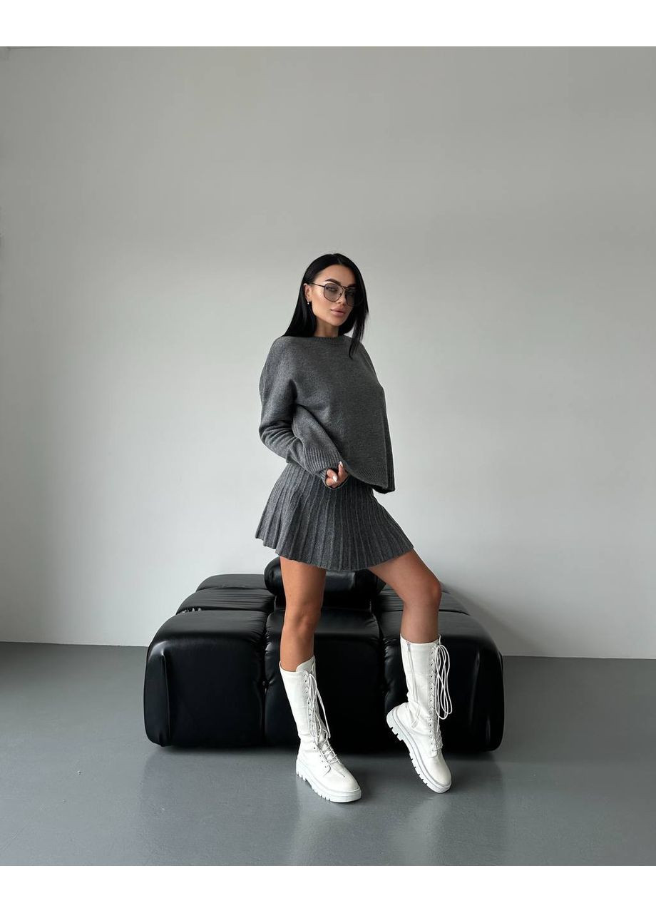 Женский вязаный костюм свитер оверсайз и юбка плиссе MonCher (349453350)