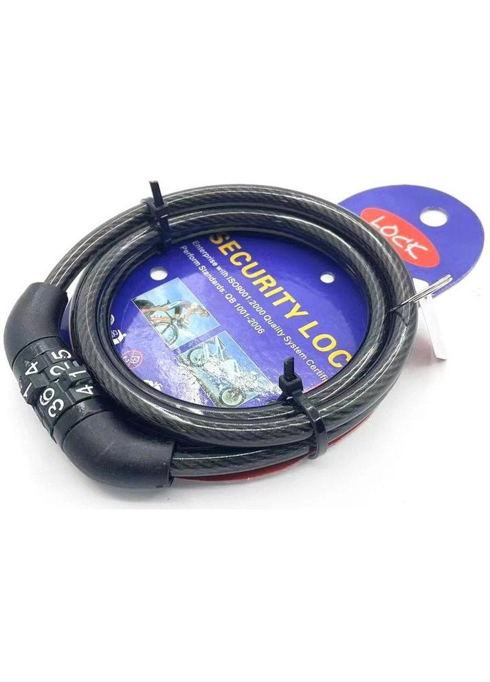 Велосипедний замок CWa 12 мм x 1 м кодовий спіральний з кріпленням Чорний (LN050606) No Brand (342122400)