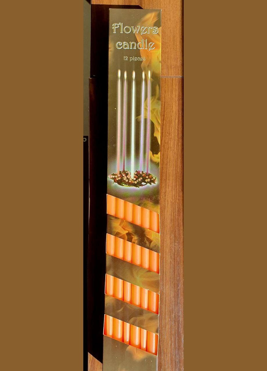 Свеча тонкая персиковая h46 см (в коробке 12 шт.) Adpal (315725076)