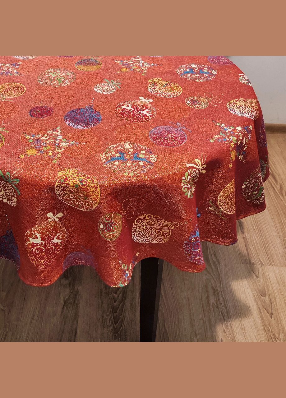 Гобеленовая красная новогодняя овальная скатерть с золотистой нитью, Новогодняя скатерть на овальный стол 140, 240 Maystat (306748459)