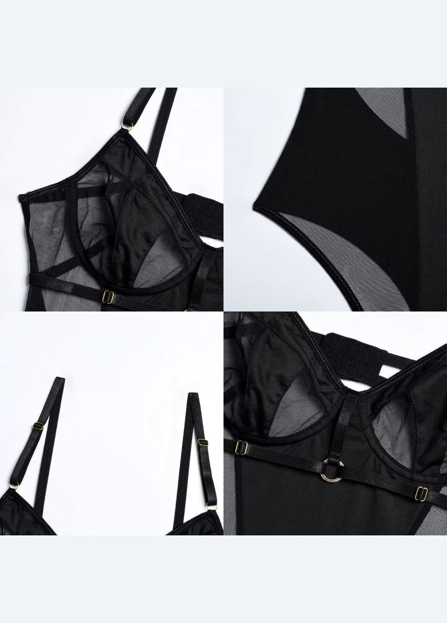 Боді жіночий Елла з вузькими брителями напівпрозорими вставками та підв`язками чорний No Brand Боді Елла (323167802)