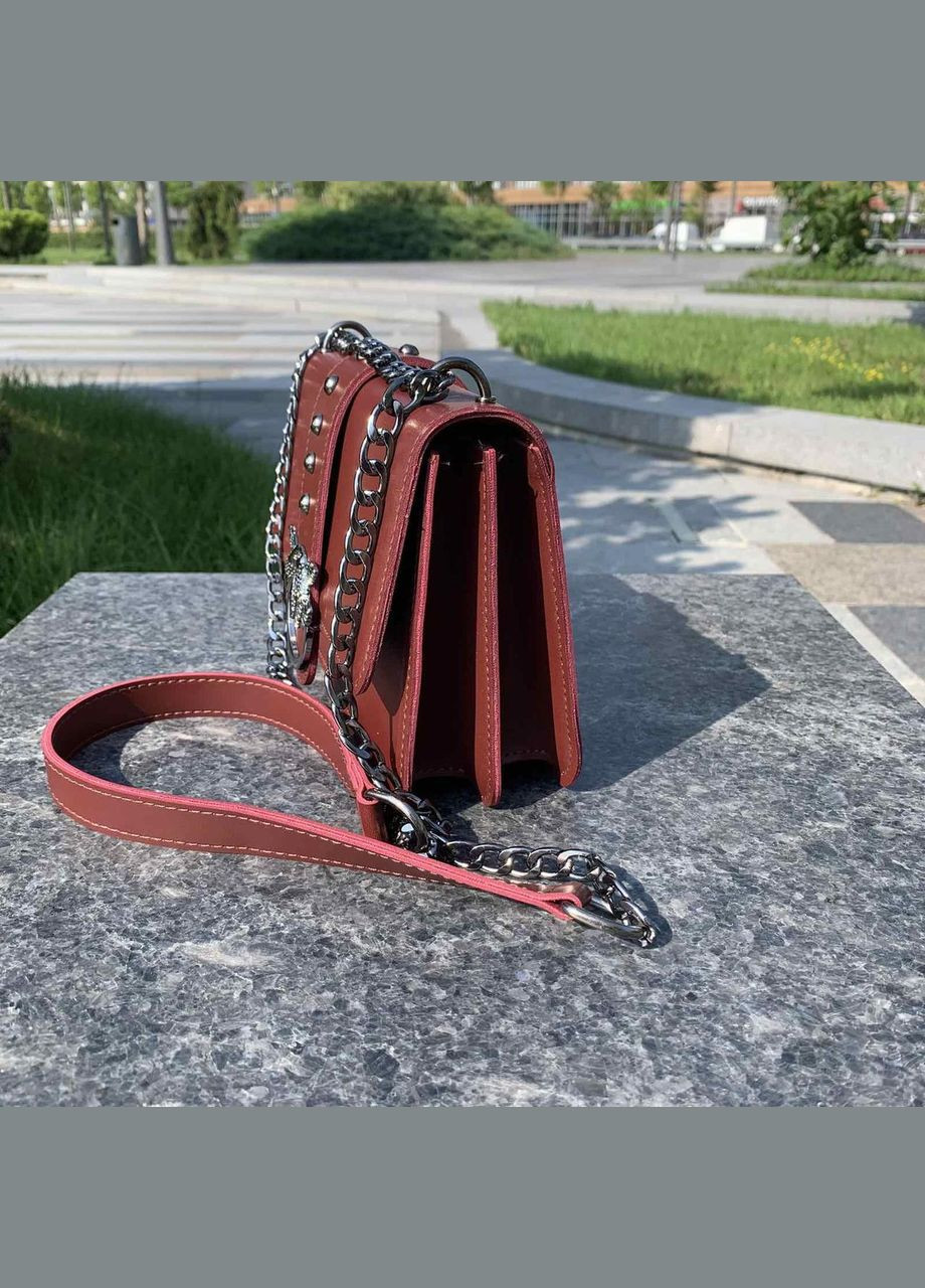 Женская мини сумочка клатч на цепочке с птичками экокожа бордовая зеленая (sku_771) No Brand (330576917)