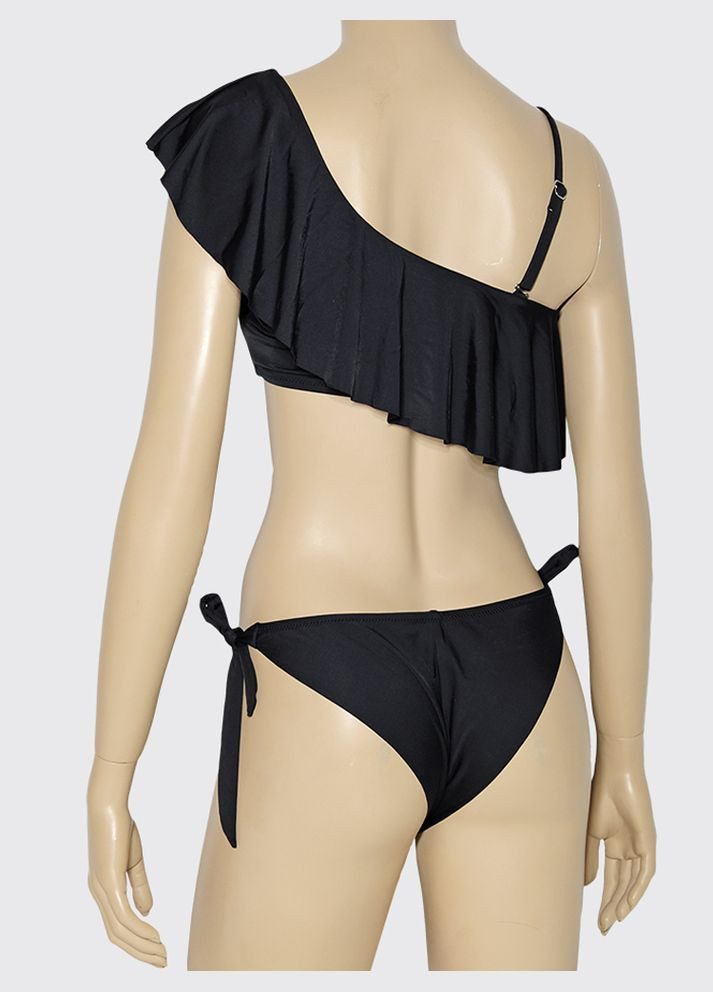 Чорний літній купальник з рюшею трійка, трусиками з високою талією та бразиліана модель 0228 чорний арт.2275 роздільний, танк, топ Samegame