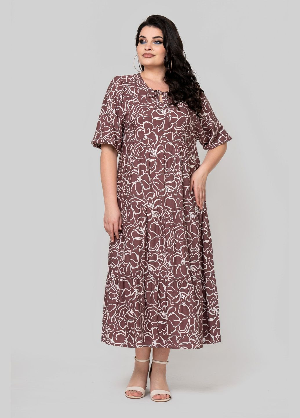 Темно-бежевое повседневный платье прямого силуэта из американского крепа горловина-капелька с завязкой на шнурок all posa (ap102345p) A'll Posa