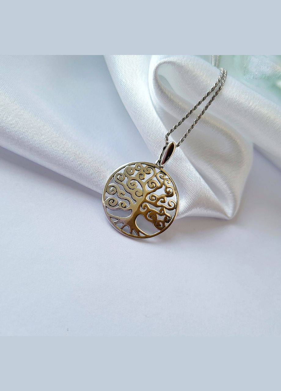 Срібна кругла підвіска кулон Дерево Життя без каменів срібло 925 проби Чорнене 31103ч 3.10г No Brand (306741515)