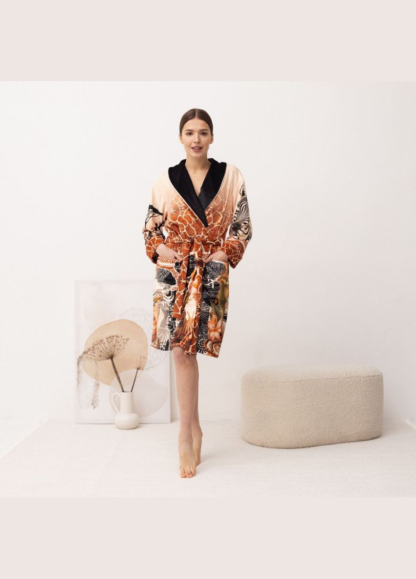 Халат жіночий з плюшевого велюру ексклюзивний Wild Africa 18356 2XL-3XL FlexDress (336766952)