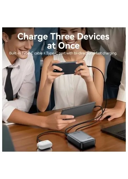 Батарея універсальна (FHGH0) Vention 20000 mAh 45W Mini with Built-in USB-C Cable Gray (389991515)
