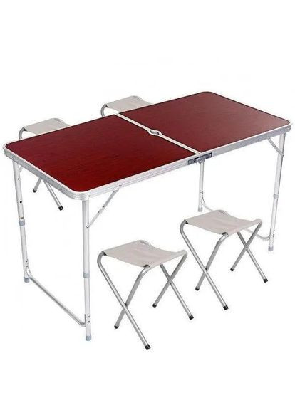Раскладной ламинированный стол для пикника с отверстием для зонта и 4-я стульями 120см*60см с нагрузкой 30кг No Brand (331738206)