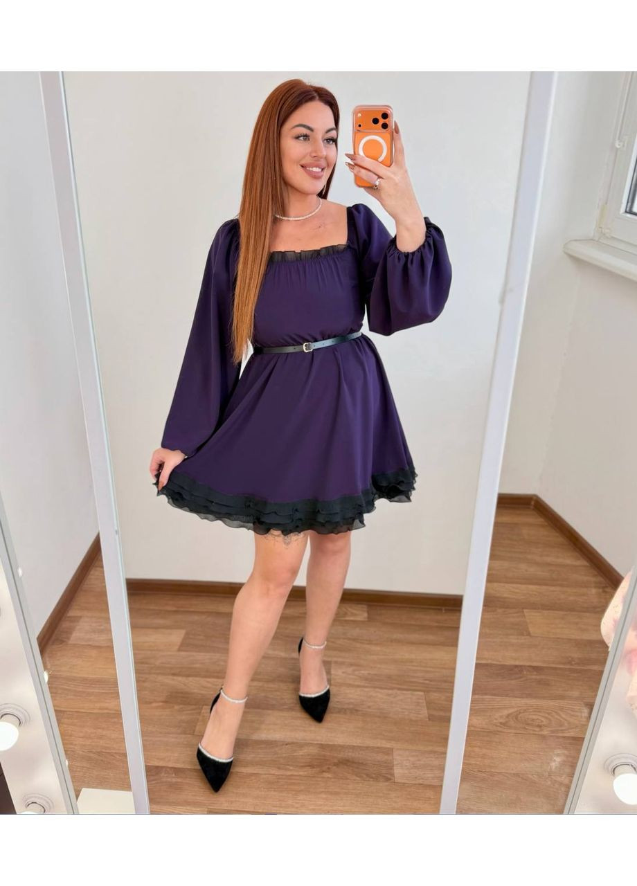 Фіолетова вечірня сукня з софту та шифоновою вставкою — замір в описі GD/GL Модний простір однотонна