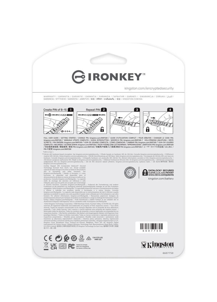 USB флэш-накопитель 32GB IronKey Keypad 200 AES256 Encrypted Blue USB 3.2 (IKKP200/32GB) Kingston (305319658)