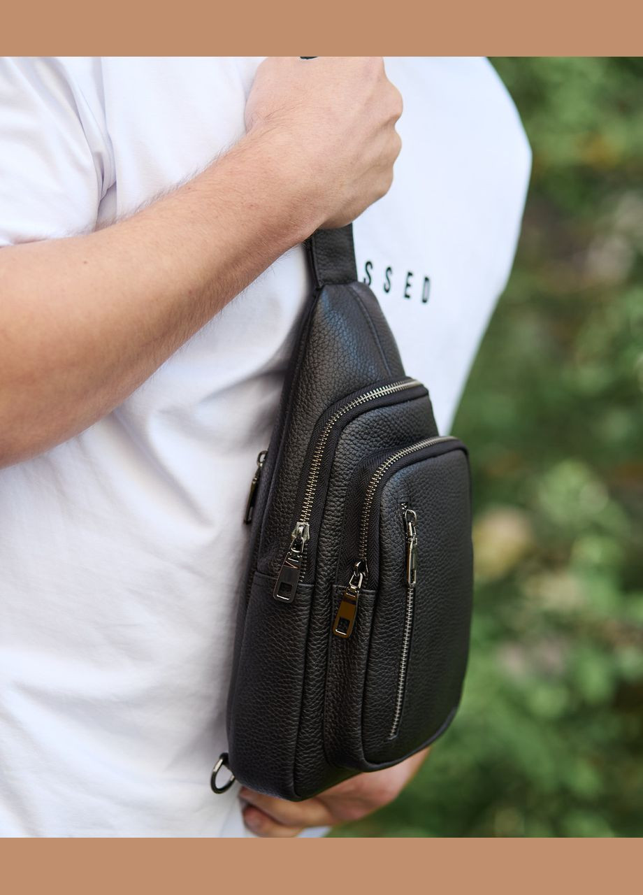 Сумка-слинг мужская черная через плечо из натуральной кожи 32545 Tiding Bag (359380794)